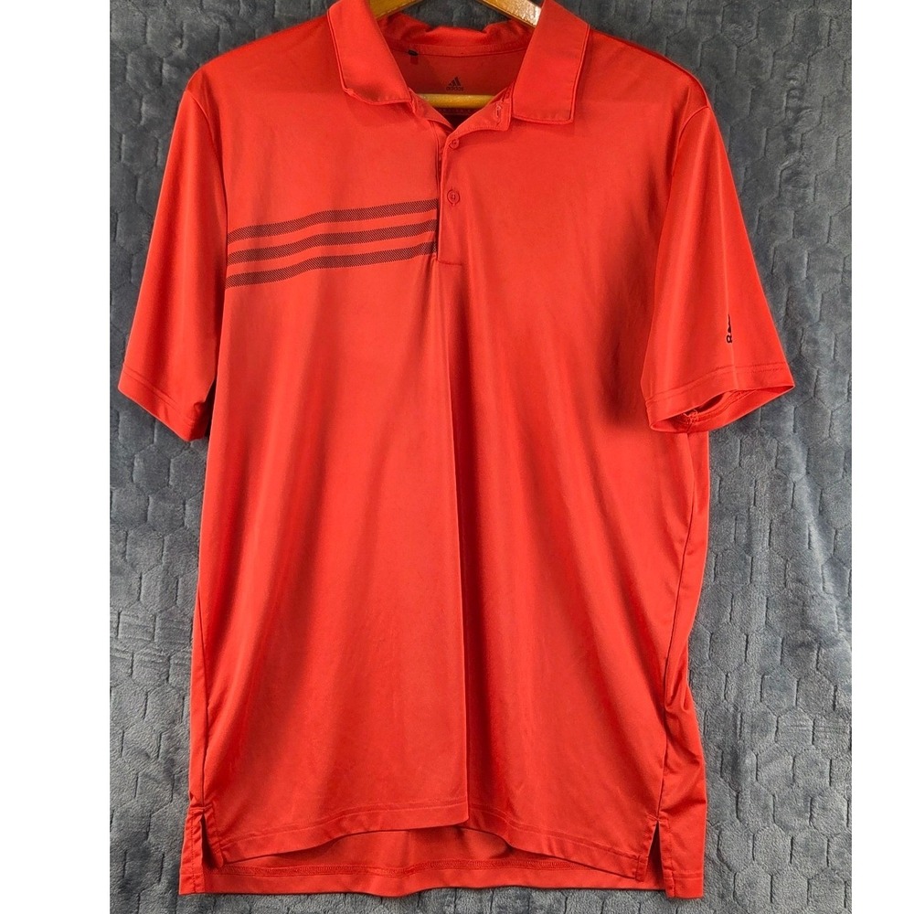 Adidas Mens XL Red Performance Short Sleeve Golf Polo Shirt Three Stripe Graphic